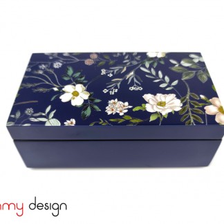 Dark blue rectangle lacquer box hand-painted with flower 8*14cm